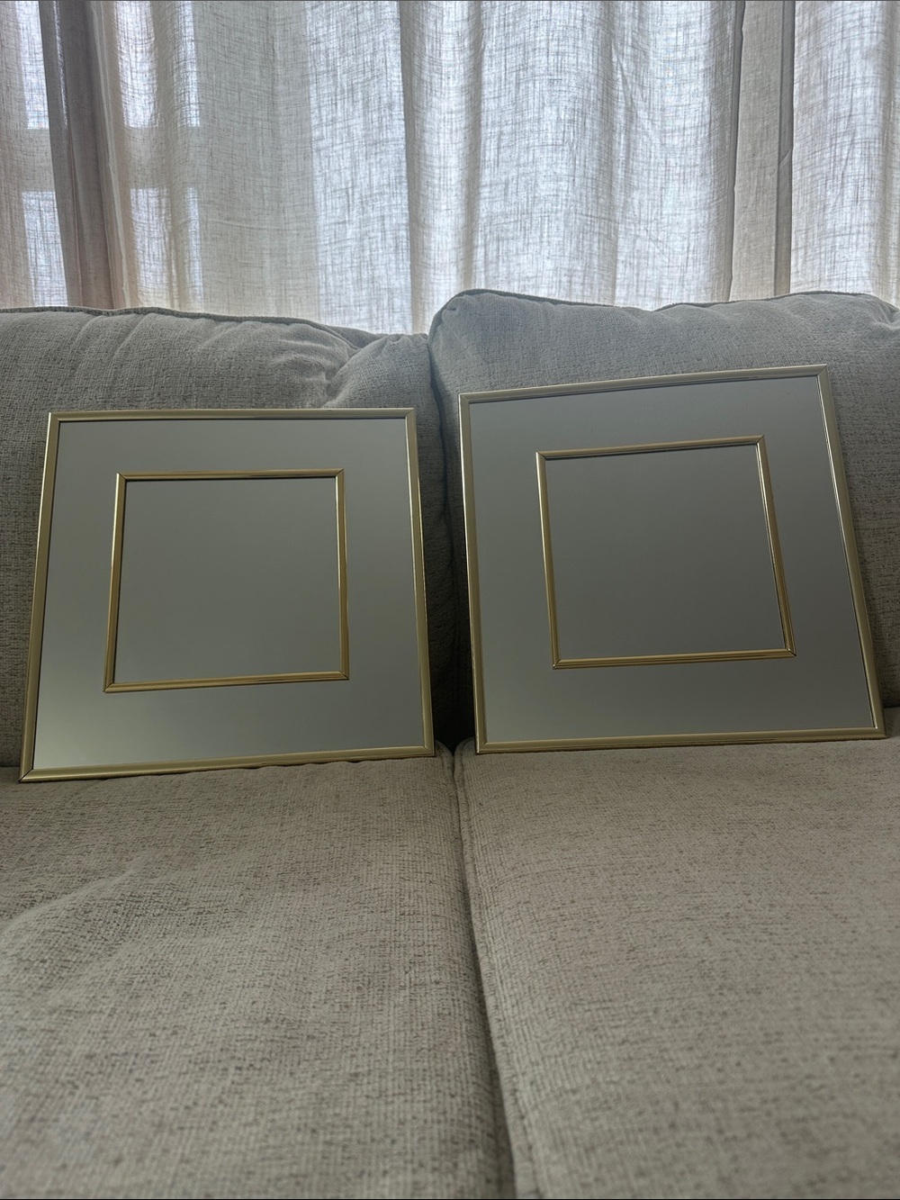 Vintage 70s Hollywood Regency Square Gold Geometric Wall Mirrors - Set of 2